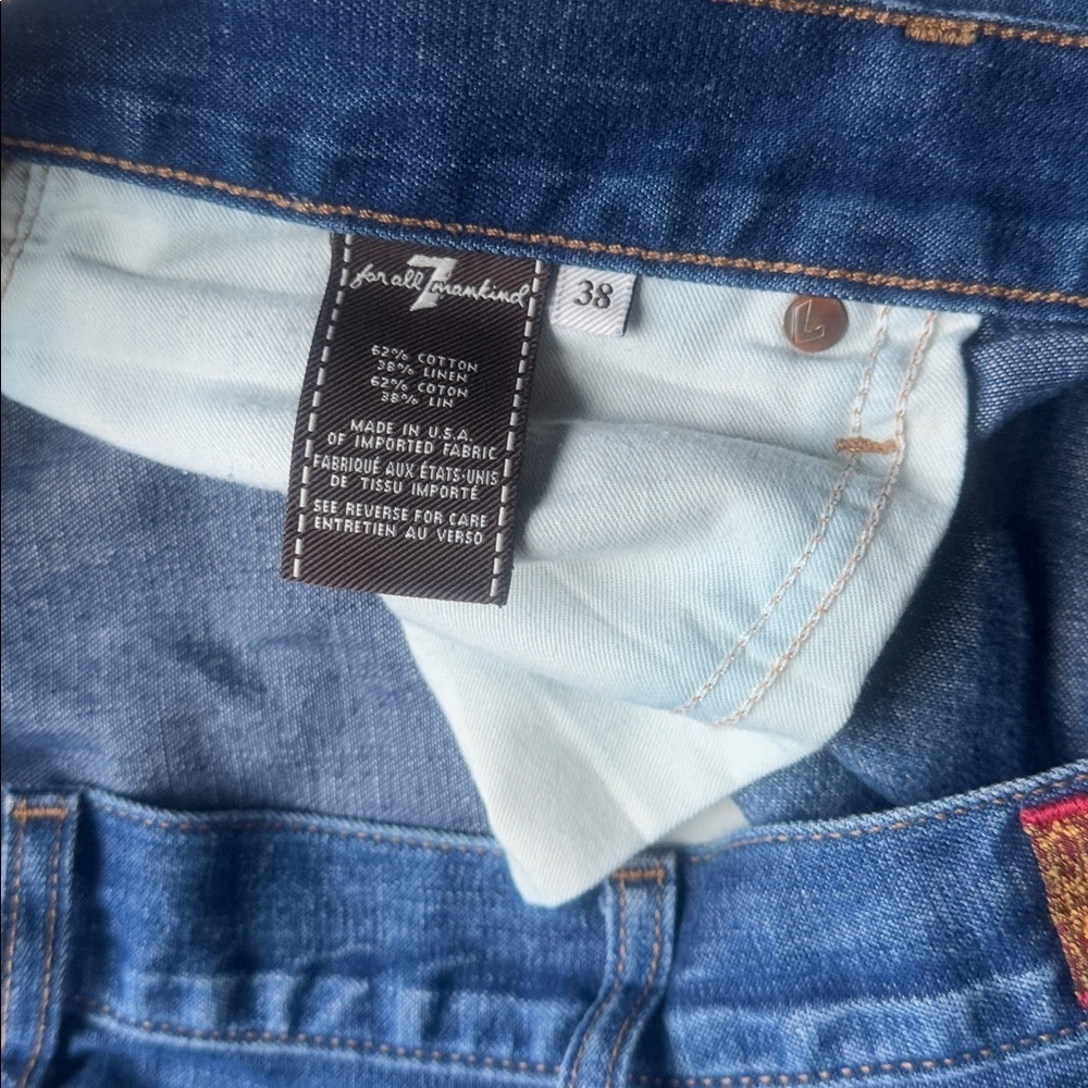 7 For All Mankind Standard Men’s Blue Cotton Linen Straight Leg Jeans – Size 38 - Picture 3 of 6